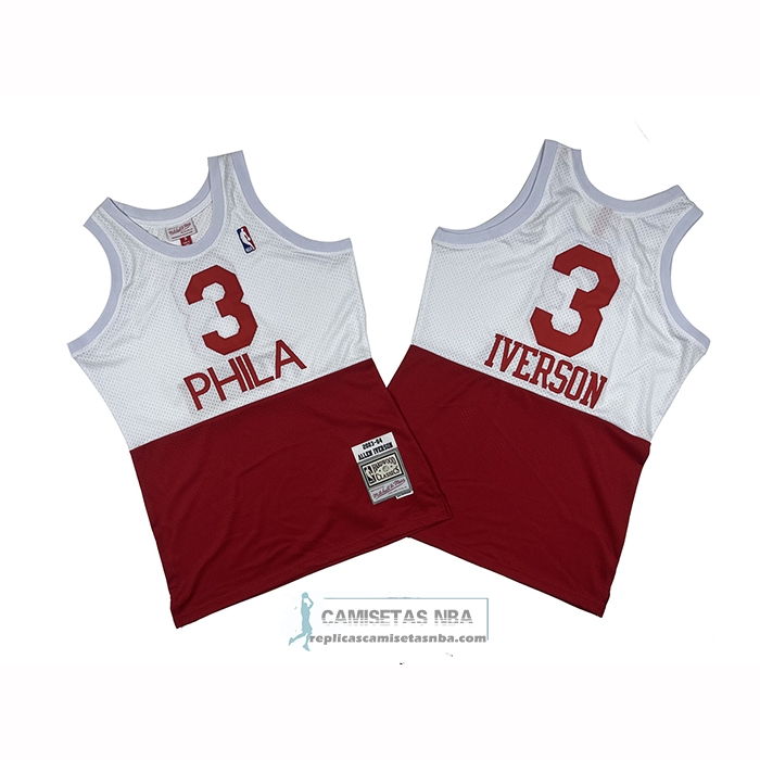 Camiseta Philadelphia 76ers Allen Iverson NO 3 Mitchell & Ness 2003-04  Blanco Rojo
